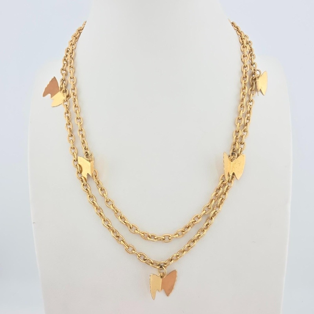 Vtg SARAH COVENTRY 'Flutter Byes' Station Necklace Butterfly  Gold Tone Long 32"